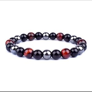 Red Tiger Eye, Tourmaline & Hematite Stretch Beaded Bracelet Women